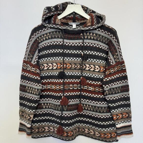 Autumn Cashmere 100% Pure Cashmere Hooded Sweater Jacquard Knit Tunic Aztec Xs S - Picture 4 of 8